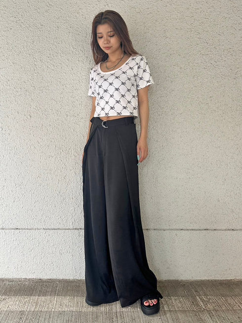 ベルト付ラップシフォンワイドパンツ